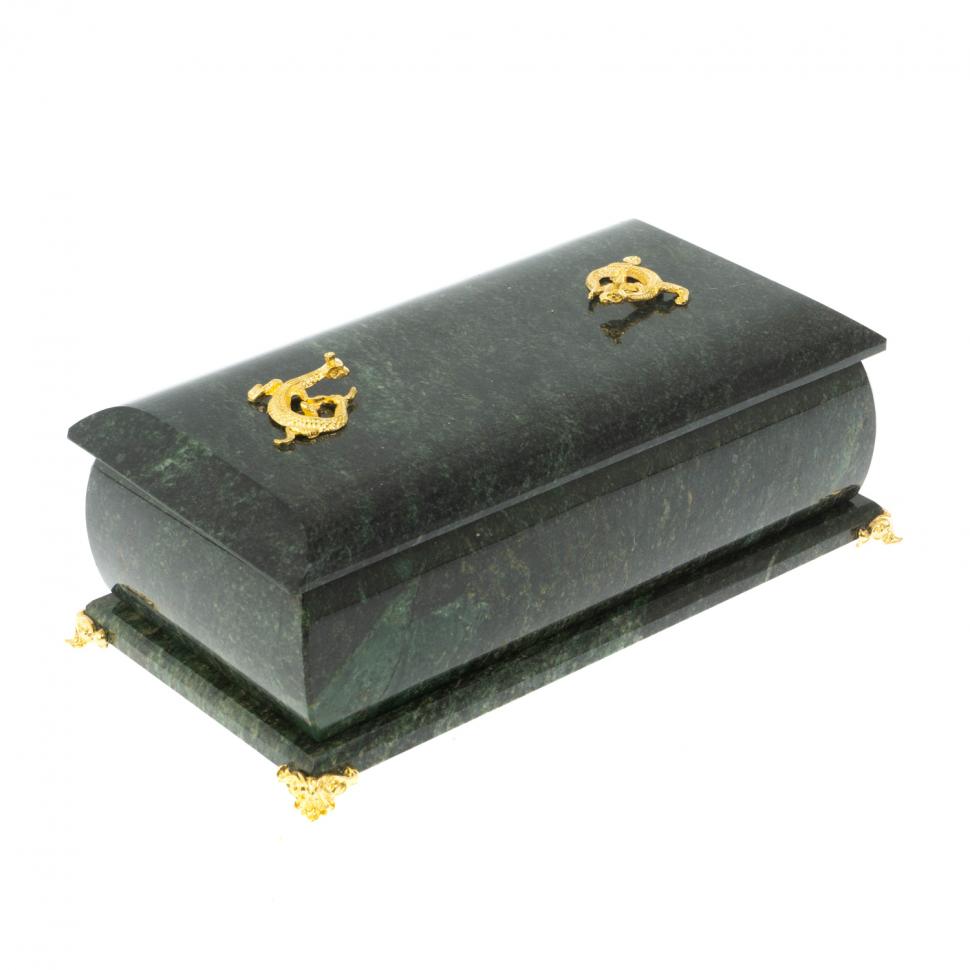 Шкатулка "Дуэт" из камня змеевик 19x10x7 см фото 1 — 