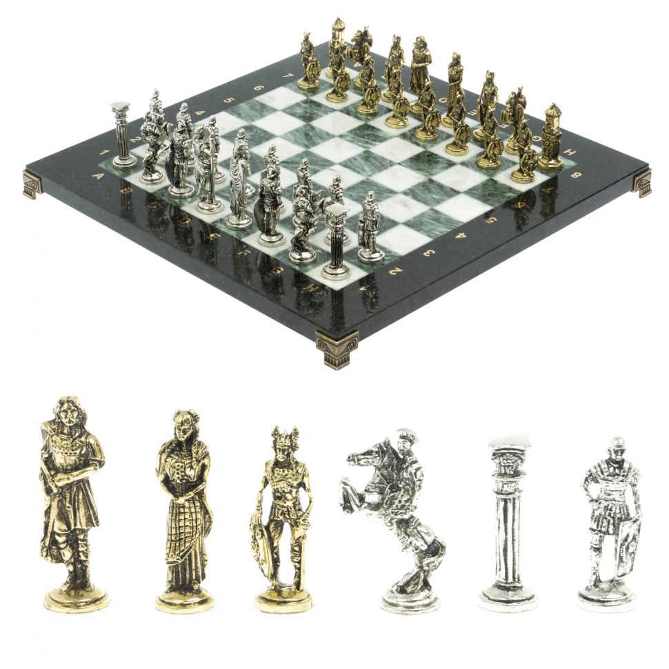 Шахматы подарочные "Галлы и Римляне" 36х36 см из мрамора и змеевика фото 1 — 