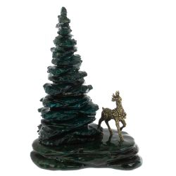 Композиция &quot;Олень у ёлки&quot; из камня змеевик бронза — 