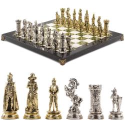 Шахматы подарочные &quot;Средневековые рыцари&quot; доска 44х44 см из камня мрамор и змеевик — 
