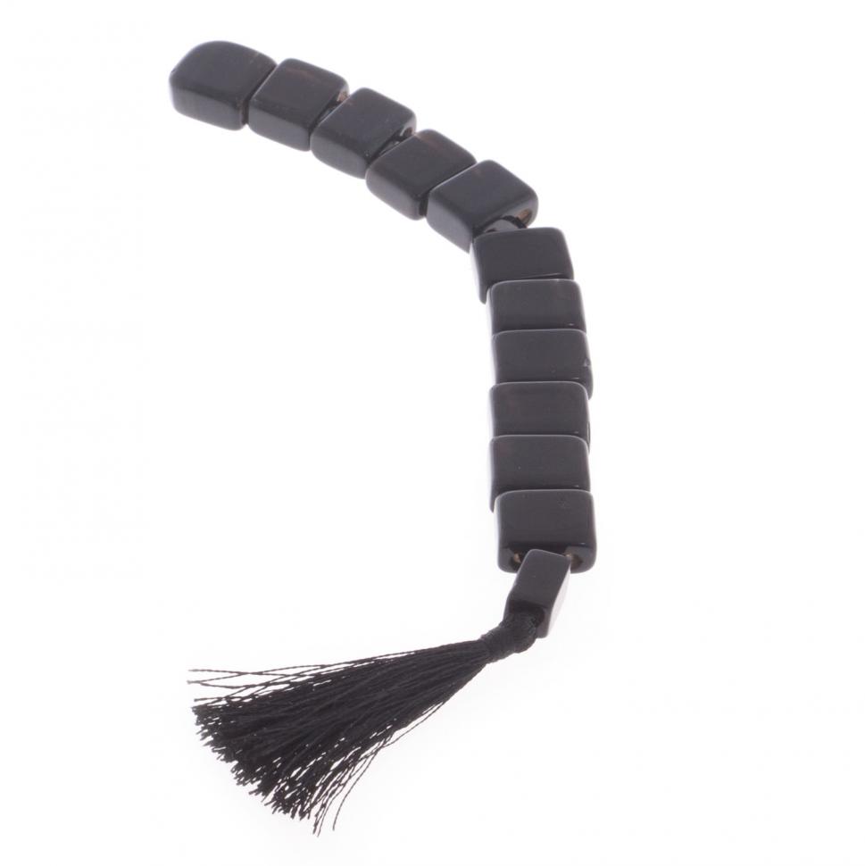Четки из черного обсидиана перекидные 12 зерен с кисточкой фото 1 — 