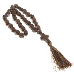 Четки с крестом из коричневого обсидиана 33 бусины грань — 