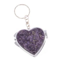 Складное зеркало брелок из сиреневого флюорита сердце — 
