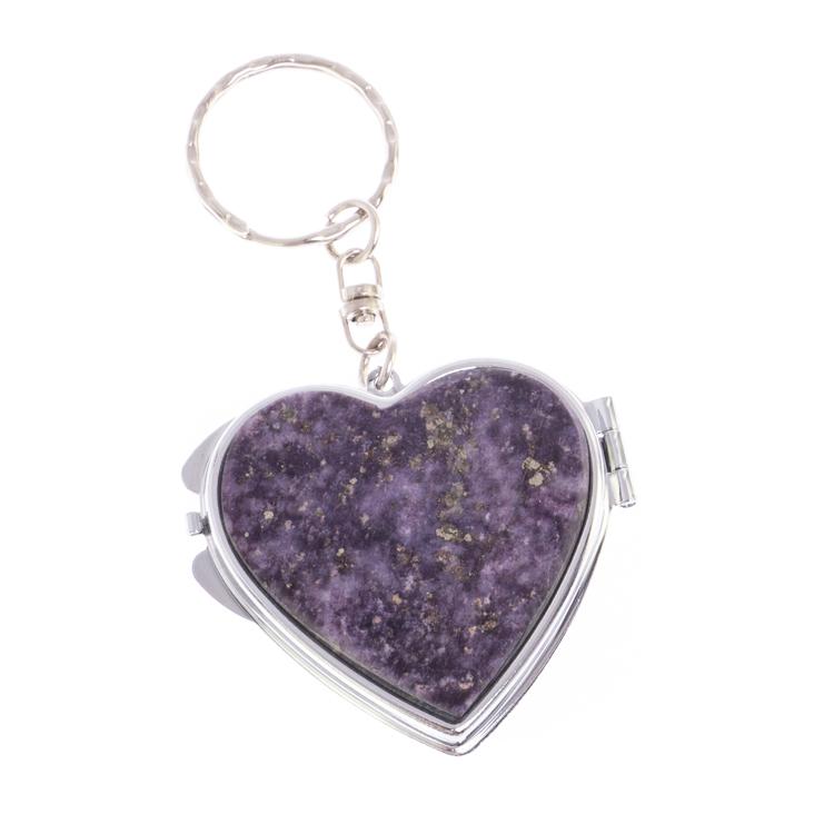 Складное зеркало брелок из сиреневого флюорита сердце фото 1 — 