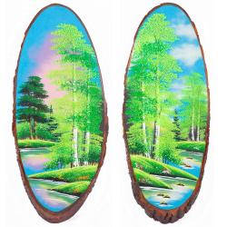 Панно на срезе дерева &quot;Лето&quot; вертикальное 70-75 см каменная крошка — 