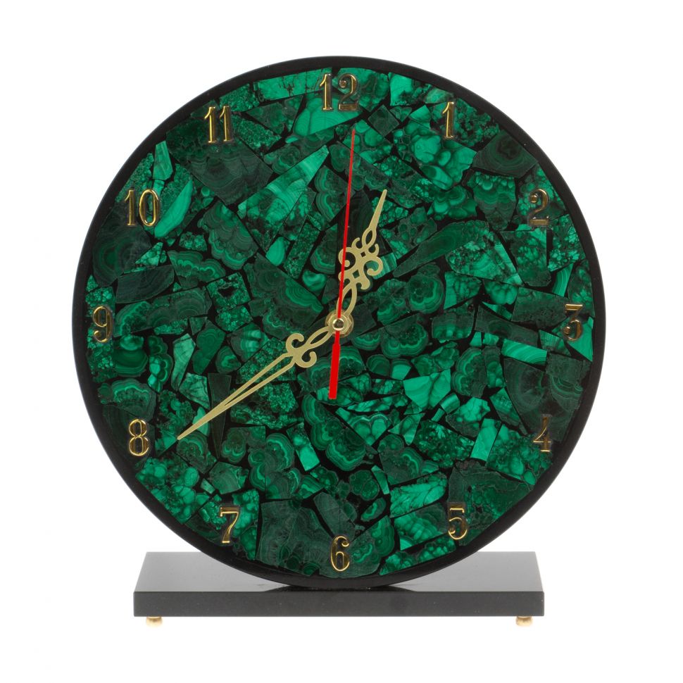 Часы настольные из малахита "Мозаика" 26,5х8х28 см фото 1 — 