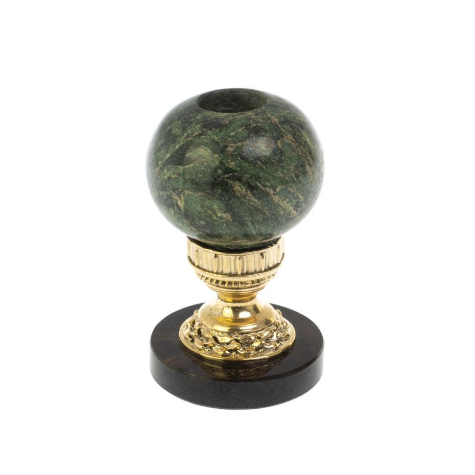 Подсвечник из бронзы "Шар" змеевик офиокальцит фото 1 — 