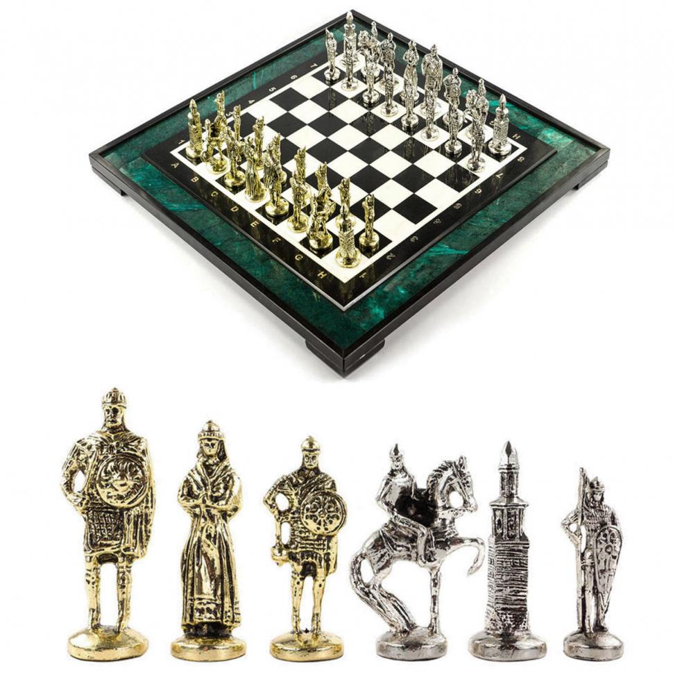 Эксклюзивные шахматы "Русь" доска 47х47 см змеевик фото 1 — 