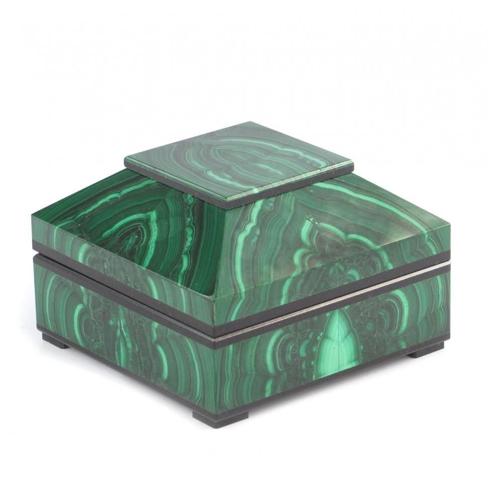 Малахитовый ларец "Квадрат" 8х8х5 см фото 1 — 