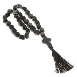 Четки с крестом из обсидиана с иризацией 33 бусины грань — 