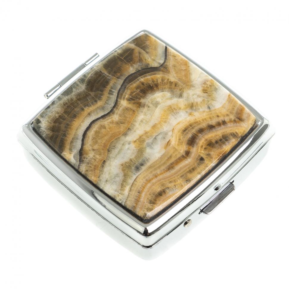 Таблетница на 2 отсека камень оникс цвет серебро фото 1 — 