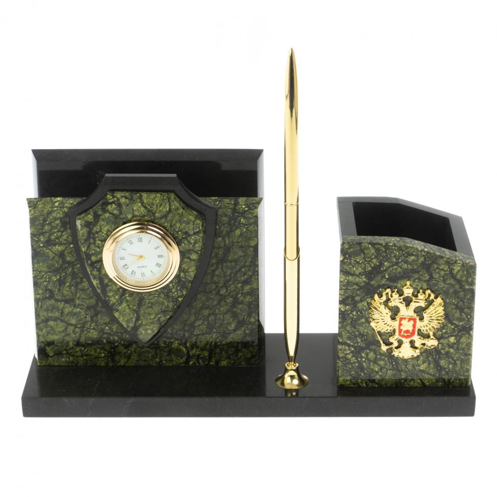 Настольная визитница "Щит" из змеевика фото 1 — 