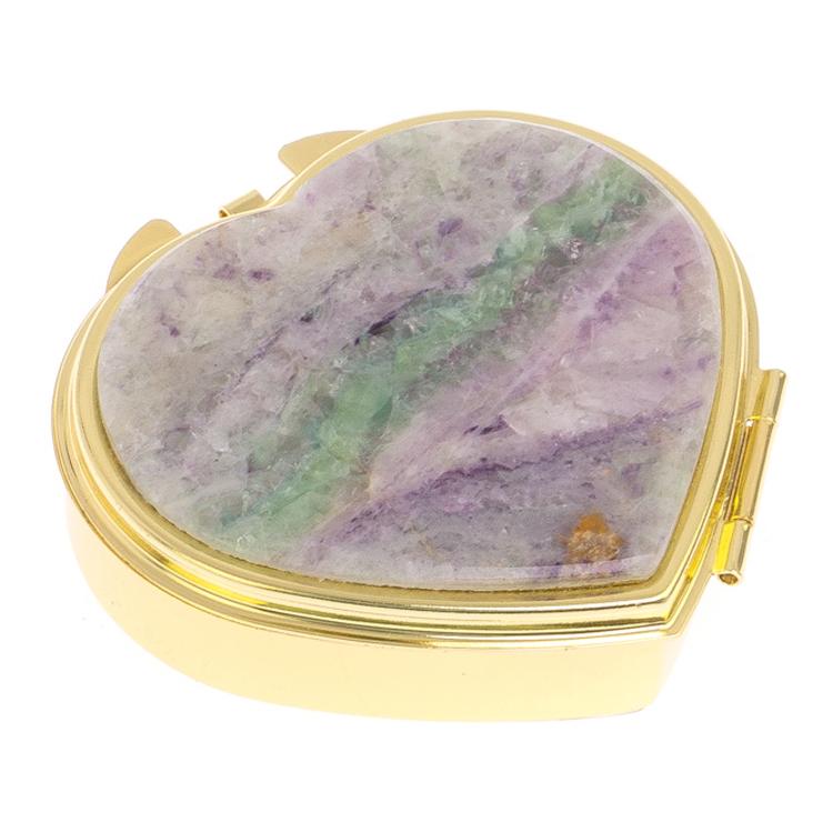 Таблетница "Сердце" на 3 отделения зеленый флюорит цвет золото фото 1 — 