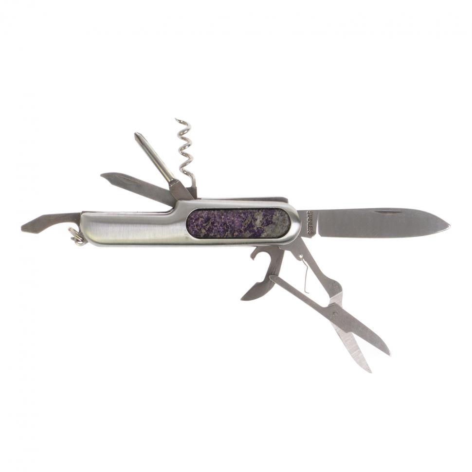 Нож мультитул складной 7 в 1 с камнем сиреневый флюорит фото 1 — 
