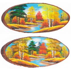 Панно на срезе дерева &quot;Осень&quot; горизонтальное 70-75 см каменная крошка — 