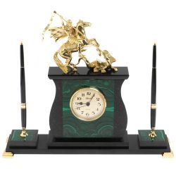 Настольные часы с ручками &quot;Георгий Победоносец&quot; из малахита — 