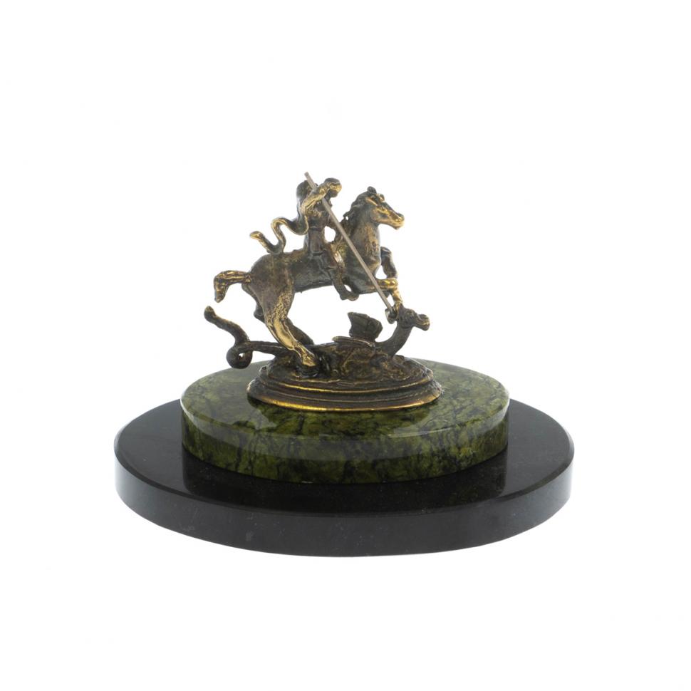 Декоративная статуэтка из бронзы "Святой Георгий" камень змеевик фото 1 — 