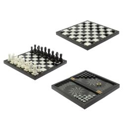 Шахматы из мрамора и гранита 3 в 1: шахматы, шашки, нарды — 