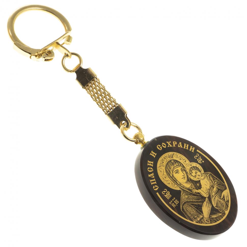 Брелок-оберег с молитвой "Спаси и сохрани" камень обсидиан фото 1 — 