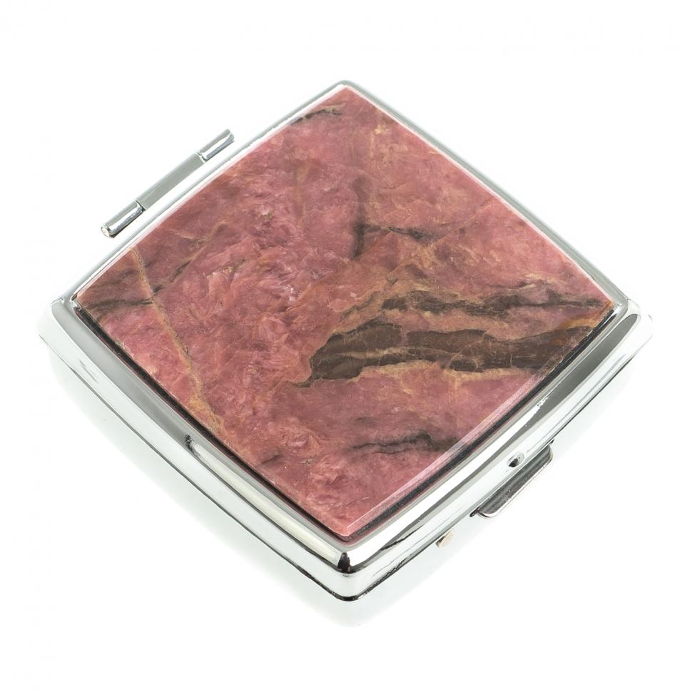 Таблетница на 2 отсека камень родонит цвет серебро фото 1 — 
