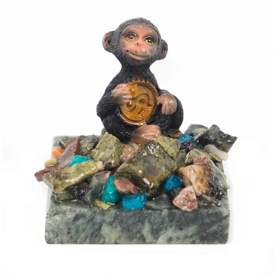 Сувенир "Обезьянка с монетой №1" змеевик фото 1 — 