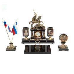 Письменный прибор &quot;Георгий Победоносец&quot; камень яшма бронза — 