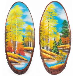 Панно на срезе дерева &quot;Осень&quot; вертикальное 70-75 см каменная крошка — 