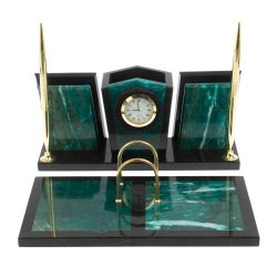 Настольный набор из змеевика &quot;Галант&quot; с часами — 