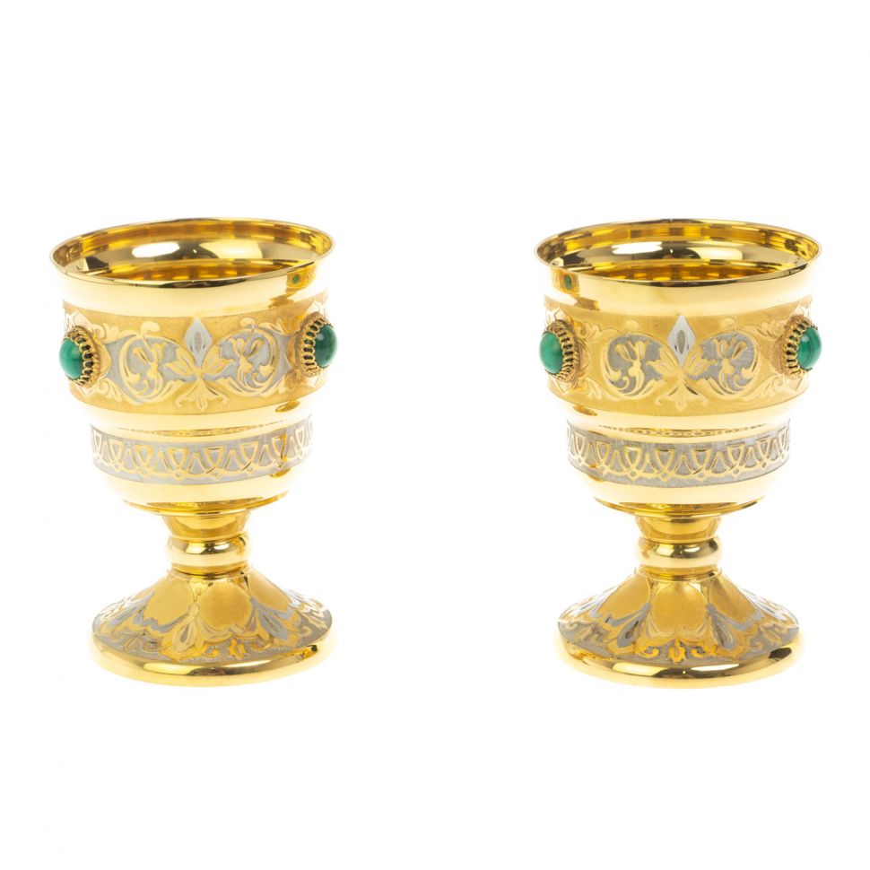 Набор из двух чарок для крепких напитков камень малахит Златоуст фото 1 — 