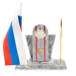 Настольный набор &quot;Погон Майор МВД&quot; с часами мрамор — 