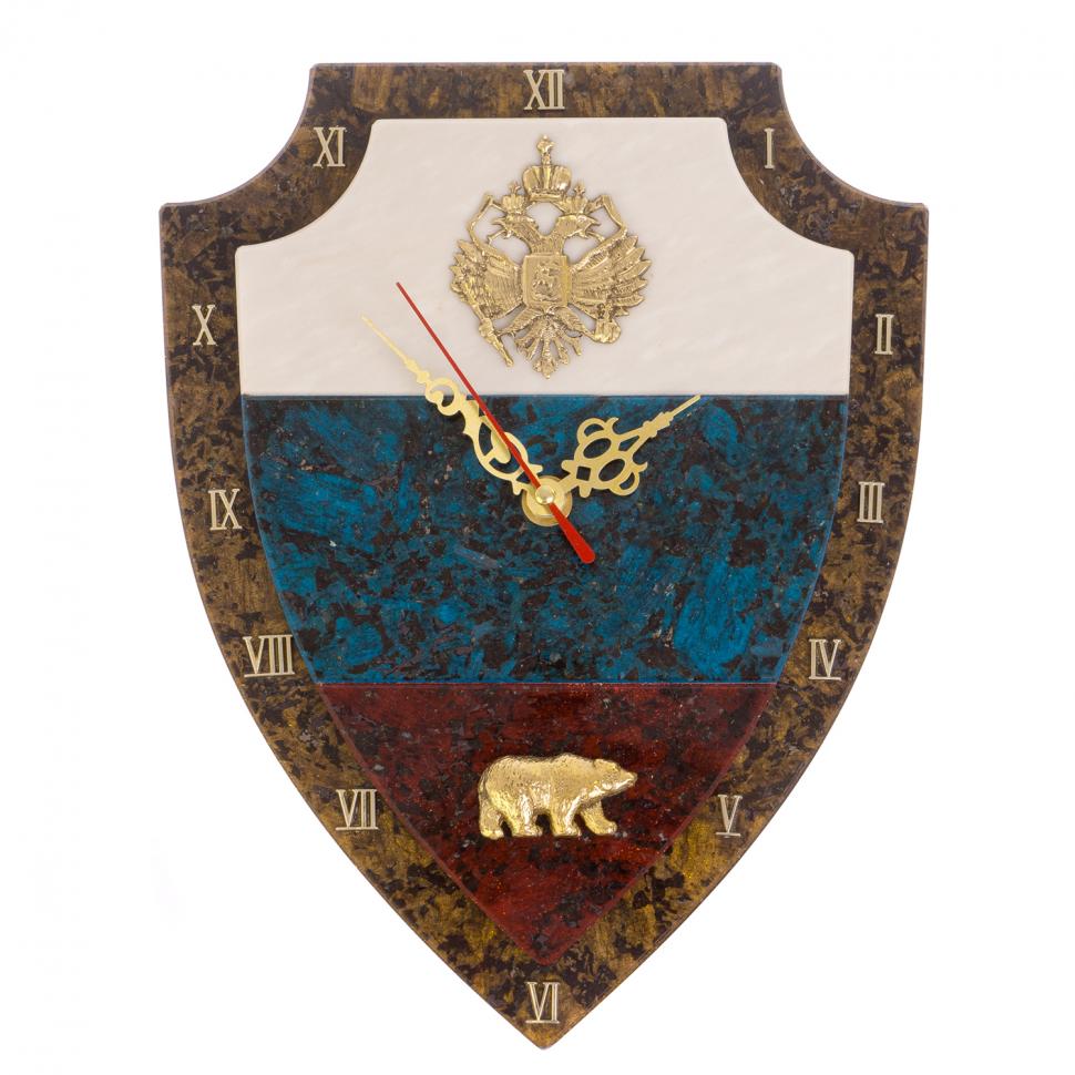 Часы настенные "Флаг РФ" лабрадорит, змеевик, мрамор фото 1 — 