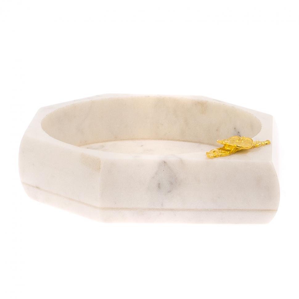 Пепельница из белого мрамора с накладкой фото 1 — 