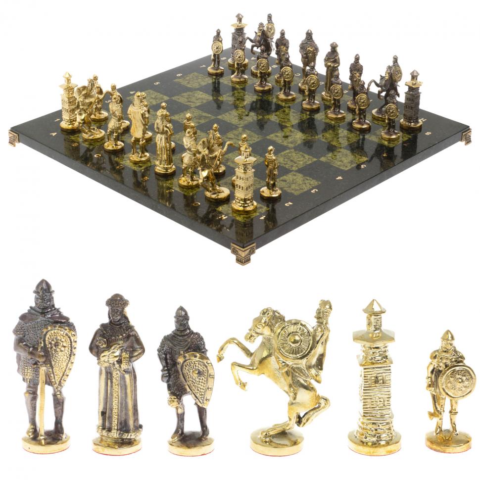 Шахматы сувенирные "Богатыри" змеевик доска 44х44 см фото 1 — 