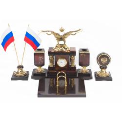 Письменный прибор из камня яшма с бронзой &quot;Двуглавый орел&quot; — 