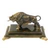 Бронзовая статуэтка "Бык" на подставке из камня нефрит цвет патина фото 1 — 