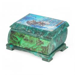 Шкатулка &quot;Тройка лошадей&quot; с иллюстрацией под малахит н2 17,5х10,5х8 см — 