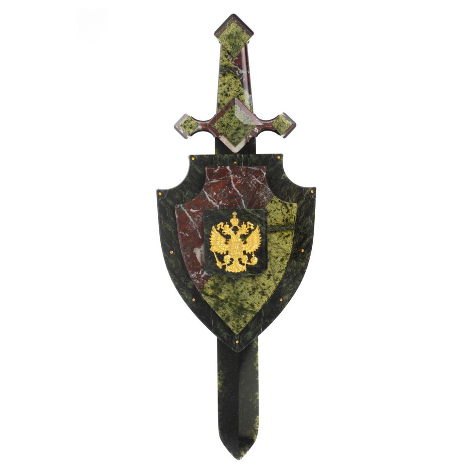 Настенный сувенир "Щит и меч" змеевик креноид фото 1 — 