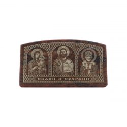 Автоикона &quot;Триптих&quot; из коричневого обсидиана 6,5х4 см — 