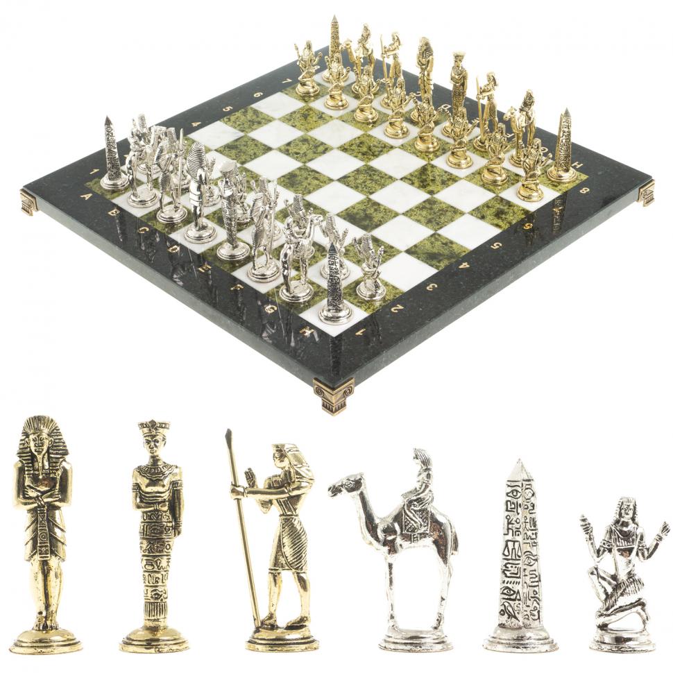 Шахматы "Древний Египет" доска 40х40 см мрамор змеевик фото 1 — 