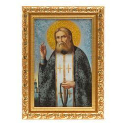 Икона &quot;Св.Серафим Саровский&quot; рамка багет 13х18 см каменная крошка — 
