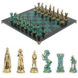 Шахматы &quot;Средневековые рыцари&quot; фигуры бронза / патина 44х44 см змеевик — 
