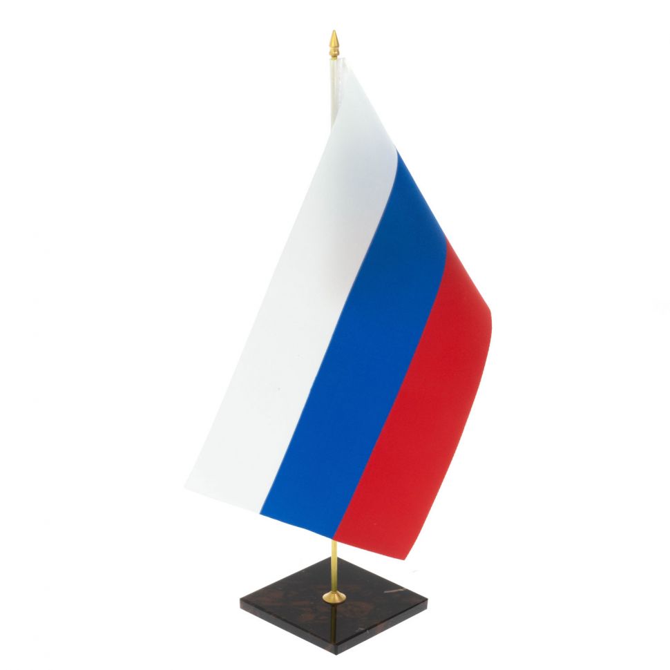 Флагшток настольный с флагом РФ из коричневого обсидиана фото 1 — 