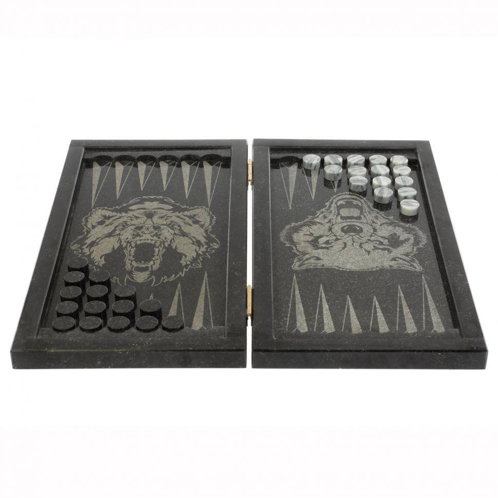 Каменные нарды "Волк и медведь" с гравировкой фото 1 — 