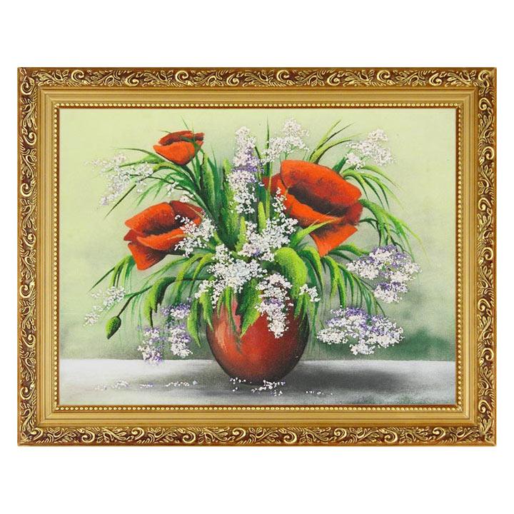 Картина с рисунком из камня "Букет маков" багет 36х46 см фото 1 — 