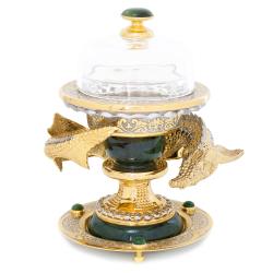 Икорница из нефрита &quot;Осетр&quot; в подарочной коробке Златоуст — 