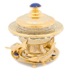 Икорница &quot;Три стерлядки&quot; камень лазурит в подарочной упаковке Златоуст — 