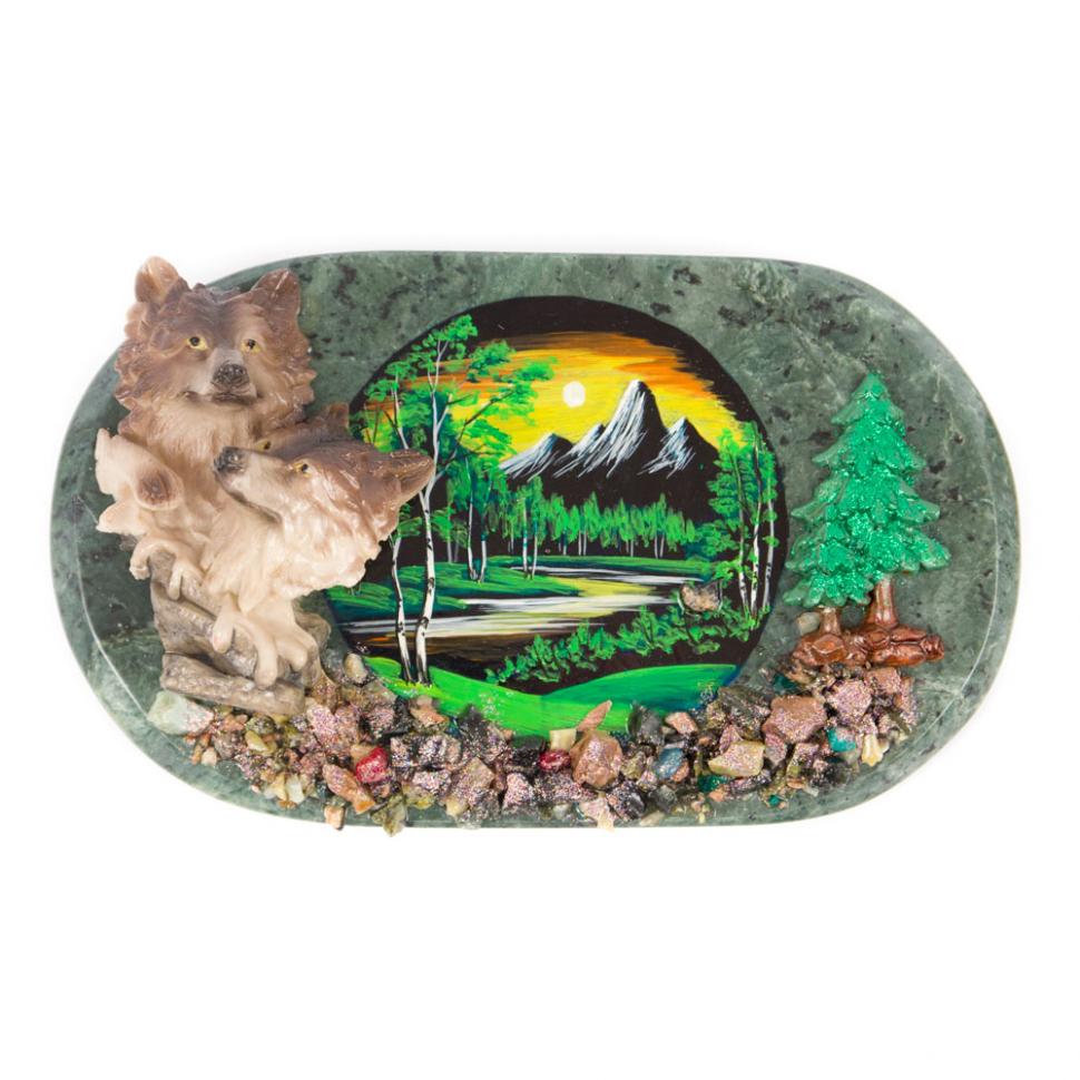 Панно настенное "Волки" змеевик фото 1 — 