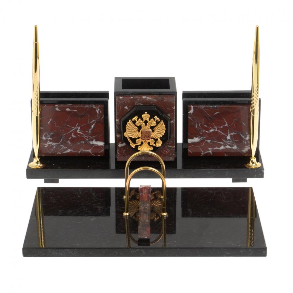 Настольный набор "Офисный" с гербом РФ из камня креноид фото 1 — 