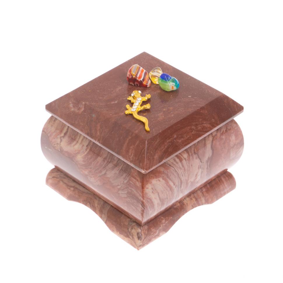 Шкатулка из лемезита "Ящерица со стразами" 6,5х6,5х5 см фото 1 — 