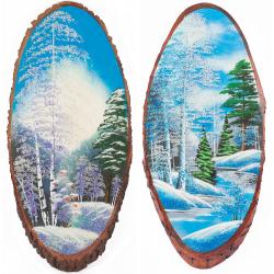 Панно на срезе дерева &quot;Зима&quot; вертикальное 70-75 см каменная крошка — 